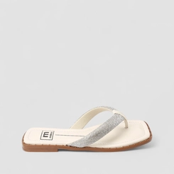Rasteira Feminina Moleca Strass & Rebite Off White
