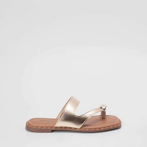 Rasteira Feminina Beira Rio Enfeite Bold Metalizada Ouro