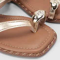 Rasteira Feminina Beira Rio Enfeite Bold Metalizada Ouro