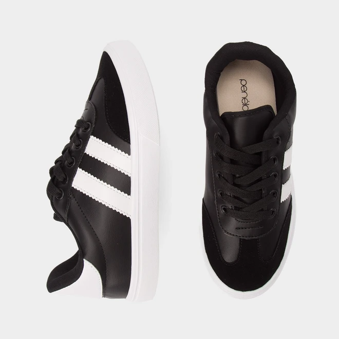 Tênis Casual Feminino Penélope Recortes Camurça Preto