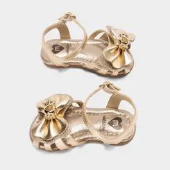 Sandália Bebê Molekinha Laço Detalhe Bala Glitter Ouro