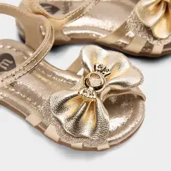 Sandália Bebê Molekinha Laço Detalhe Bala Glitter Ouro