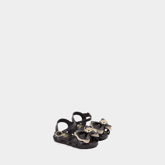 Sandália Bebê Molekinha Laço Detalhe Bala Glitter Preto