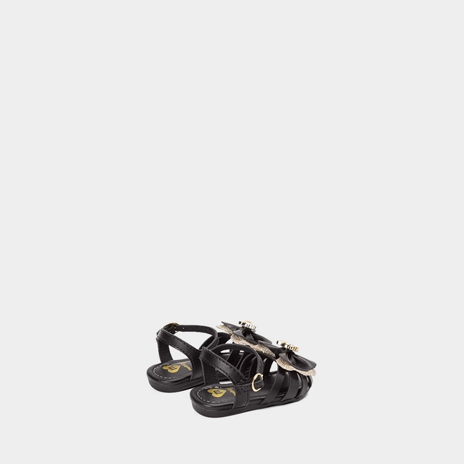 Sandália Bebê Molekinha Laço Detalhe Bala Glitter Preto