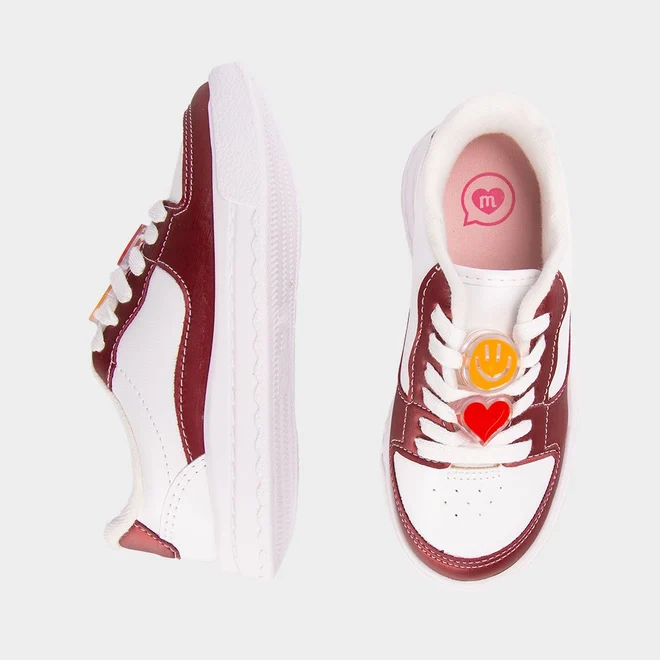 Tênis Infantil Molekinha Enfeite Emoji Branco & Vinho