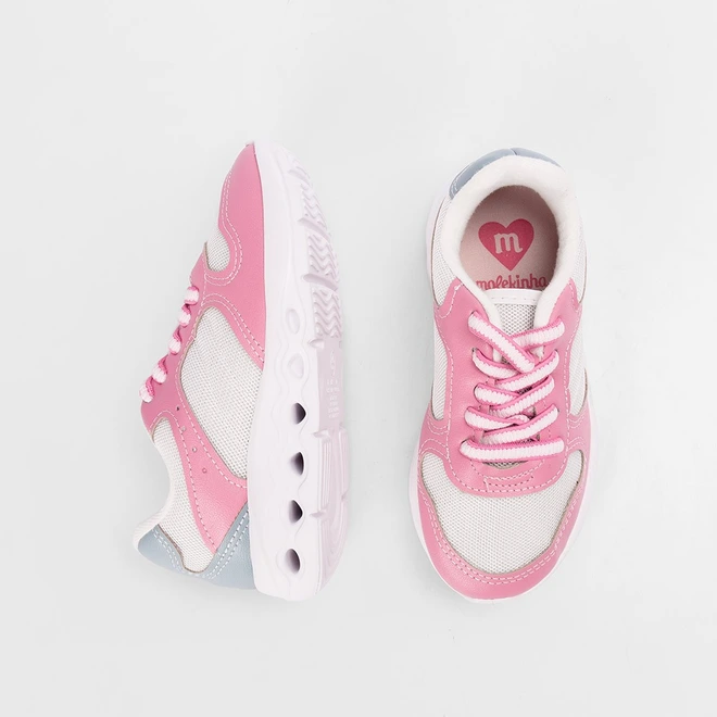 Tênis Casual Infantil Molekinha Recortes Rosa