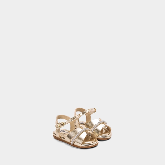 Sandália Bebê Molekinha Tira Vazada & Strass Ouro