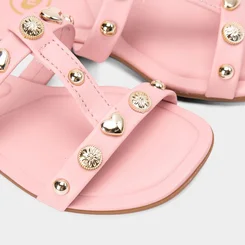 Rasteira Infantil Molekinha Detalhe Tachas Coração Rosa
