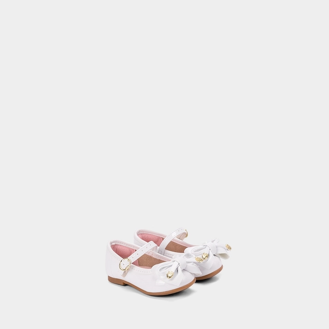 Sapatilha Bebê Molekinha Detalhe Laço Morango Verniz Branco
