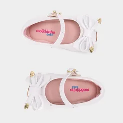 Sapatilha Bebê Molekinha Detalhe Laço Morango Verniz Branco