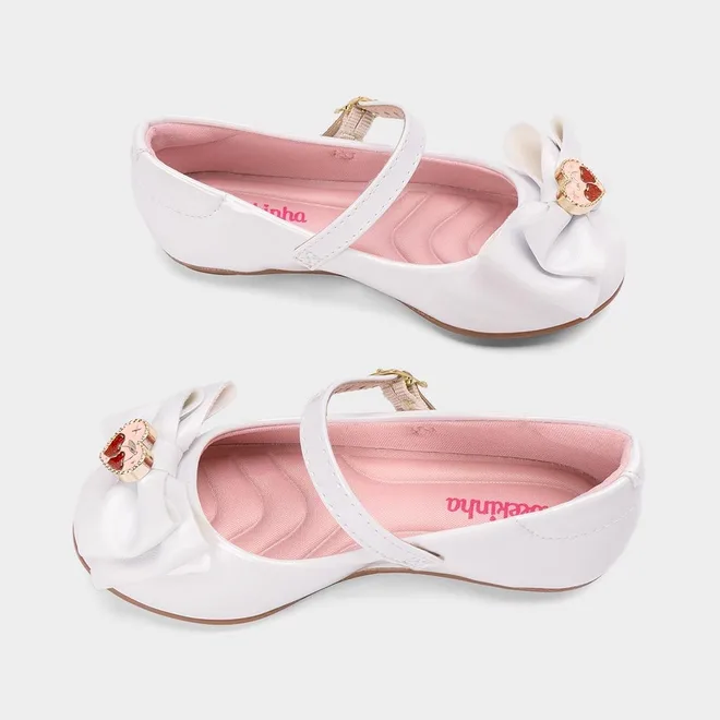 Sapatilha Boneca Infantil Molekinha Detalhe Laço Coração Branco