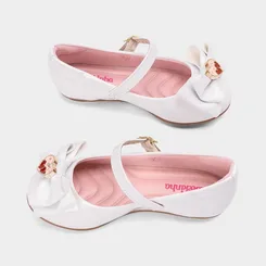 Sapatilha Boneca Infantil Molekinha Detalhe Laço Coração Branco