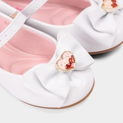 Sapatilha Boneca Infantil Molekinha Detalhe Laço Coração Branco