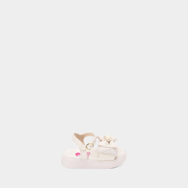 Sandália Bebê Molekinha Laço Strass Gatinho Pérola Off White