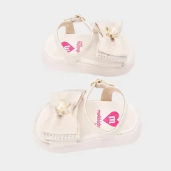 Sandália Bebê Molekinha Laço Strass Gatinho Pérola Off White