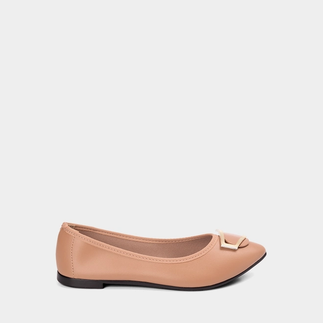 Sapatilha Feminina Moleca Bico Fino Detalhe Dourado Nude