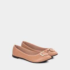 Sapatilha Feminina Moleca Bico Fino Detalhe Dourado Nude
