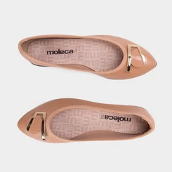Sapatilha Feminina Moleca Bico Fino Detalhe Dourado Nude