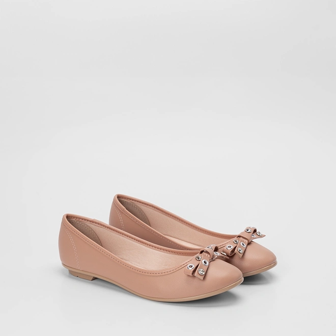 Sapatilha Feminina Moleca Com Laço Detalhe Ilhós & Pedraria Nude