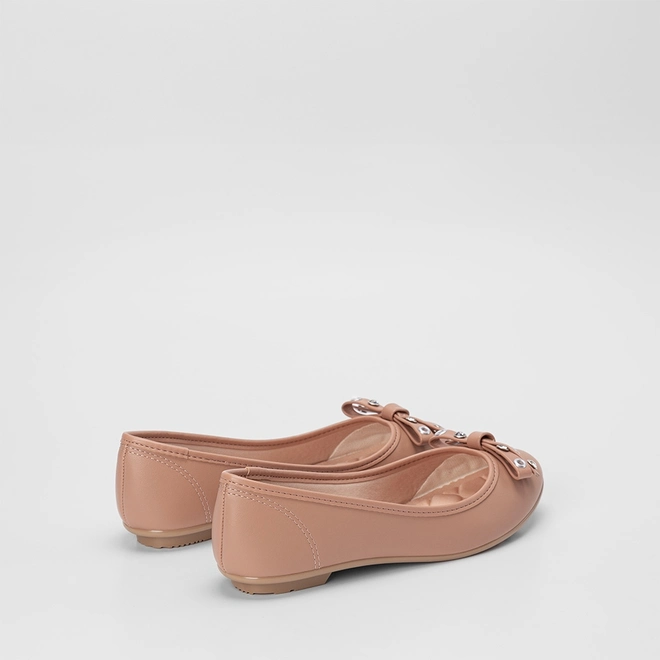 Sapatilha Feminina Moleca Com Laço Detalhe Ilhós & Pedraria Nude