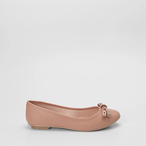 Sapatilha Feminina Moleca Com Laço Detalhe Ilhós & Pedraria Nude