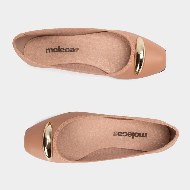 Sapatilha Feminina Moleca Bico Quadrado Enfeite Bold Nude