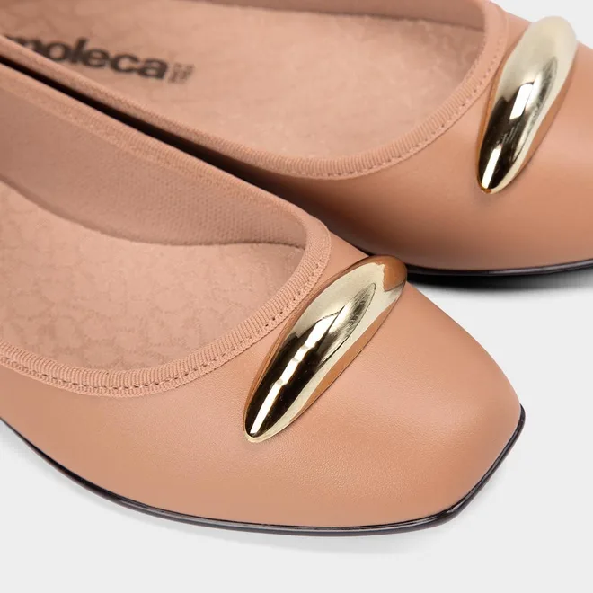 Sapatilha Feminina Moleca Bico Quadrado Enfeite Bold Nude