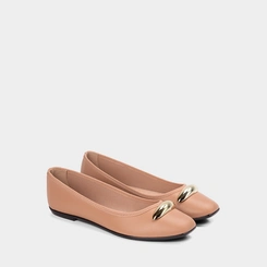Sapatilha Feminina Moleca Bico Quadrado Enfeite Bold Nude