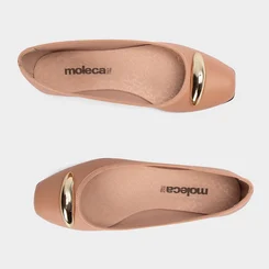 Sapatilha Feminina Moleca Bico Quadrado Enfeite Bold Nude