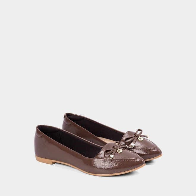 Sapatilha Feminina Moleca Detalhe Laço Corações Marrom