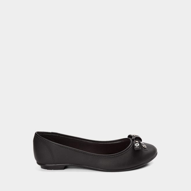 Sapatilha Feminina Moleca Com Laço Detalhe Ilhós & Pedraria Preto