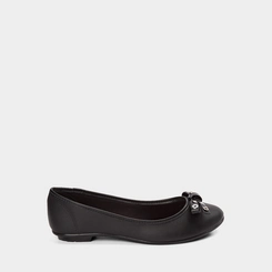 Sapatilha Feminina Moleca Com Laço Detalhe Ilhós & Pedraria Preto