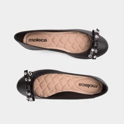 Sapatilha Feminina Moleca Com Laço Detalhe Ilhós & Pedraria Preto