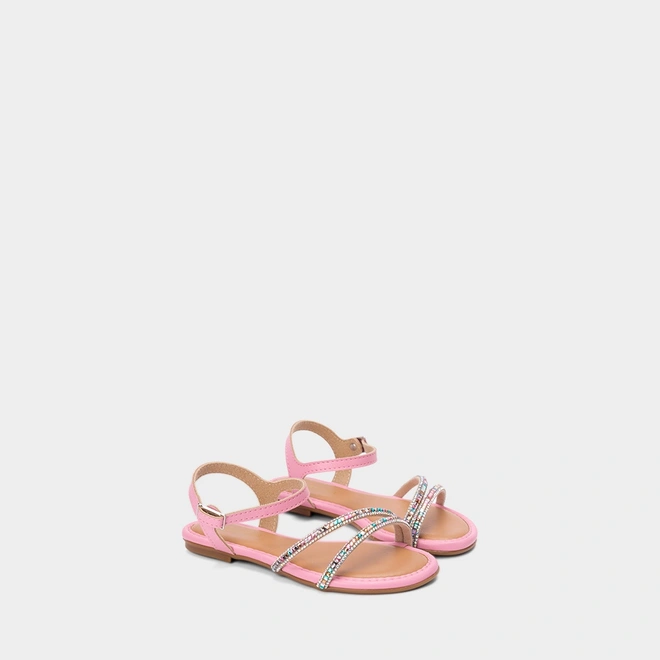 Sandália Infantil Molekinha Tiras Em Strass & Pedraria Rosa