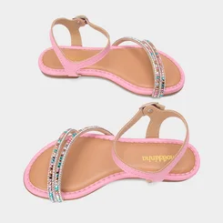 Sandália Infantil Molekinha Tiras Em Strass & Pedraria Rosa
