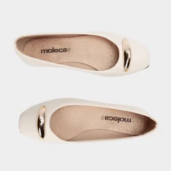 Sapatilha Feminina Moleca Bico Quadrado Enfeite Bold Off White