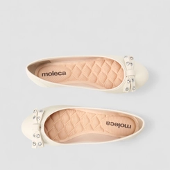 Sapatilha Feminina Moleca Laço Pedraria Ilhós Off White