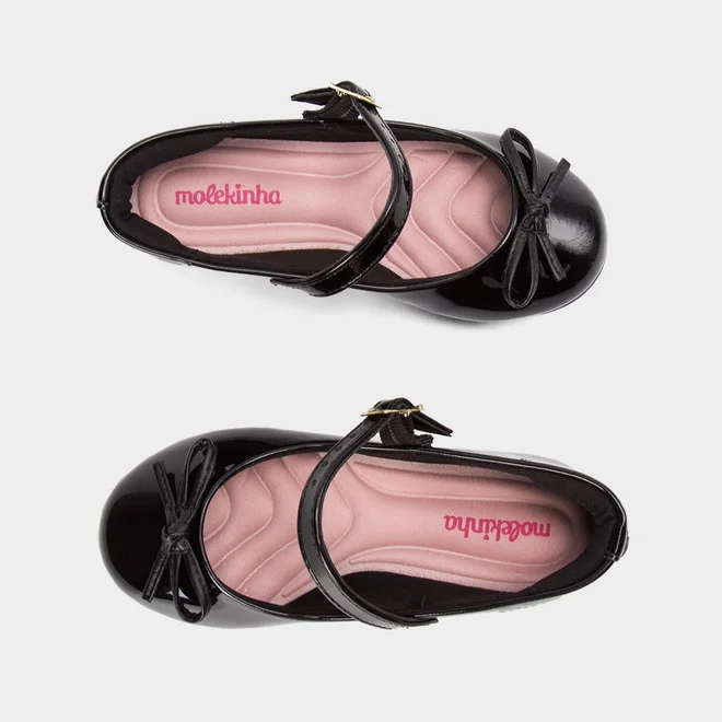 Sapatilha Boneca Infantil Molekinha Verniz Laço Preto