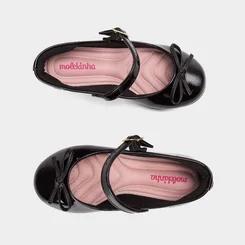 Sapatilha Boneca Infantil Molekinha Verniz Laço Preto