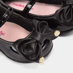 Sapatilha Bebê Molekinha Detalhe Laço Morango Verniz Preto