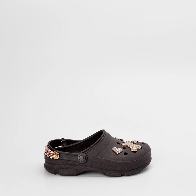 Babuche Infantil Luelua Detalhe Pingentes & Corrente Preto
