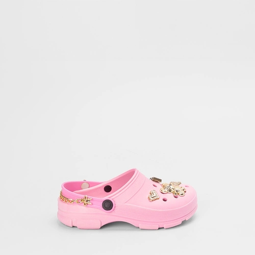 Babuche Infantil Luelua Detalhe Pingentes & Corrente Rosa