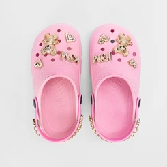Babuche Infantil Luelua Detalhe Pingentes & Corrente Rosa