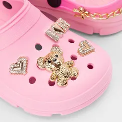 Babuche Infantil Luelua Detalhe Pingentes & Corrente Rosa