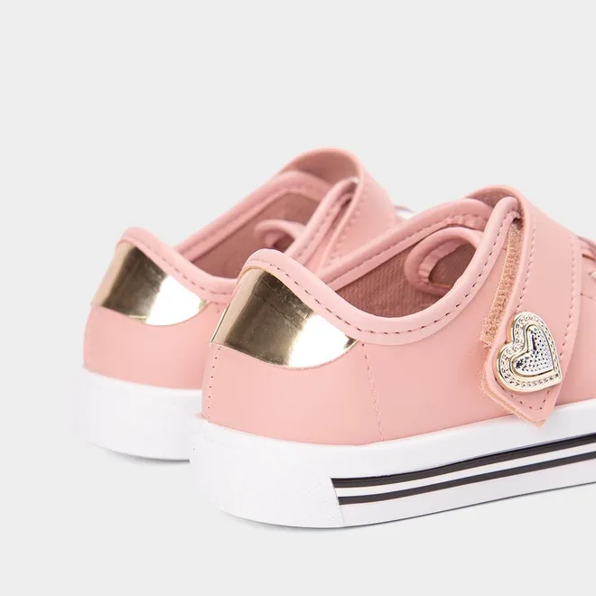 Tênis Casual Infantil Molekinha Detalhe Coração Rosa