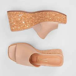 Tamanco Feminino Vizzano Original Anabela Nude