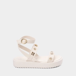 Sandália Feminina Moleca Flatform Tratorada Com Aplicações Em Flor Off White