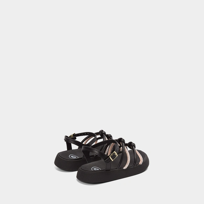 Sandália Infantil Molekinha Flatform Detalhe Strass & Pérola Preto