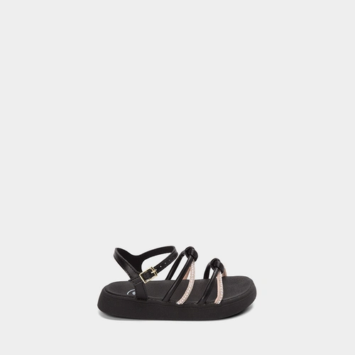 Sandália Infantil Molekinha Flatform Detalhe Strass & Pérola Preto