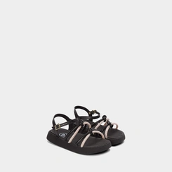 Sandália Infantil Molekinha Flatform Detalhe Strass & Pérola Preto